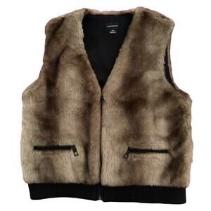 Club Monaco Faux Fur Vest Women's L Brown Luxe Crop Quiet Luxury Neutral Soft